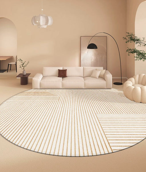 Dining Room Contemporary Round Rugs, Circular Modern Rugs under Chairs, Bedroom Modern Round Rugs, Geometric Modern Rug Ideas for Living Room-LargePaintingArt.com