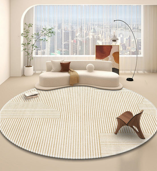 Dining Room Contemporary Round Rugs, Circular Modern Rugs under Chairs, Bedroom Modern Round Rugs, Geometric Modern Rug Ideas for Living Room-LargePaintingArt.com