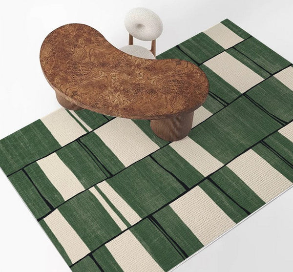 Soft Modern Rugs under Dining Room Table, Contemporary Modern Rugs, Green Geometric Carpets, Abstract Modern Rugs for Living Room-LargePaintingArt.com