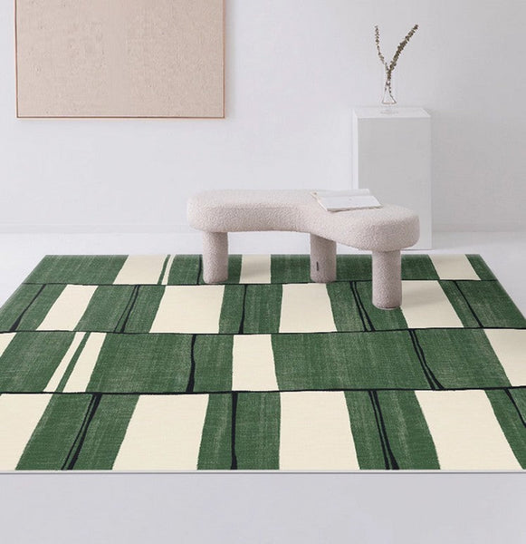 Soft Modern Rugs under Dining Room Table, Contemporary Modern Rugs, Green Geometric Carpets, Abstract Modern Rugs for Living Room-LargePaintingArt.com