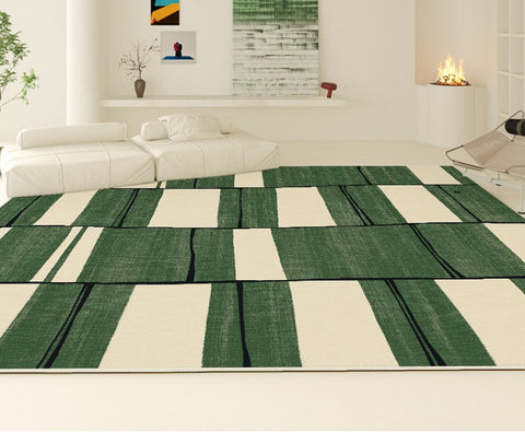 Contemporary Modern Rugs, Green Geometric Carpets, Abstract Modern Rugs for Living Room, Soft Modern Rugs under Dining Room Table-LargePaintingArt.com