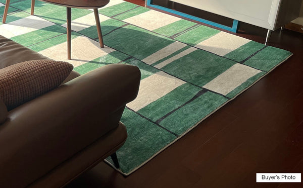 Soft Modern Rugs under Dining Room Table, Contemporary Modern Rugs, Green Geometric Carpets, Abstract Modern Rugs for Living Room-LargePaintingArt.com