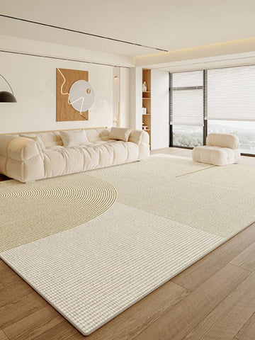 Abstract Contemporary Rugs for Bedroom, Modern Rugs under Sofa, Dining Room Floor Rugs, Modern Rugs for Office, Large Cream Color Rugs in Living Room-LargePaintingArt.com