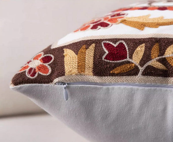 Embroider Flower Cotton Pillow Covers, Cotton Flower Decorative Pillows, Decorative Sofa Pillows, Farmhouse Decorative Throw Pillows for Couch-LargePaintingArt.com