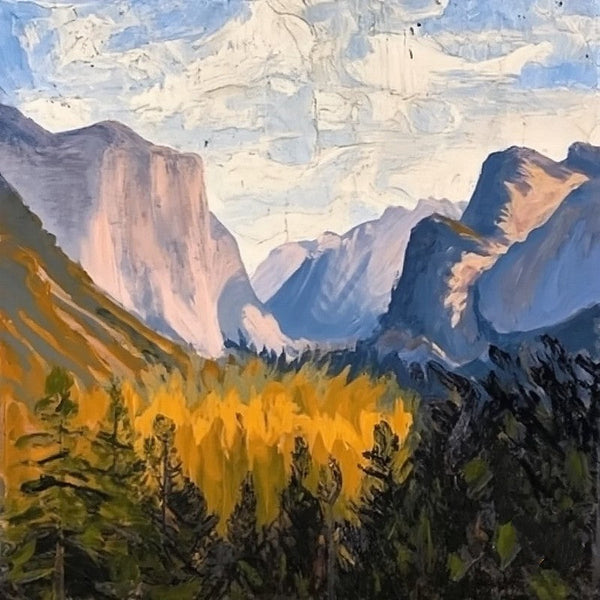 Yosemite National Park Mountain Painting, Original Small Landscape Paintings, Small Hand Painted Canvas Art, Easy Landscape Painting Ideas, Simple Small Canvas Paintings-LargePaintingArt.com