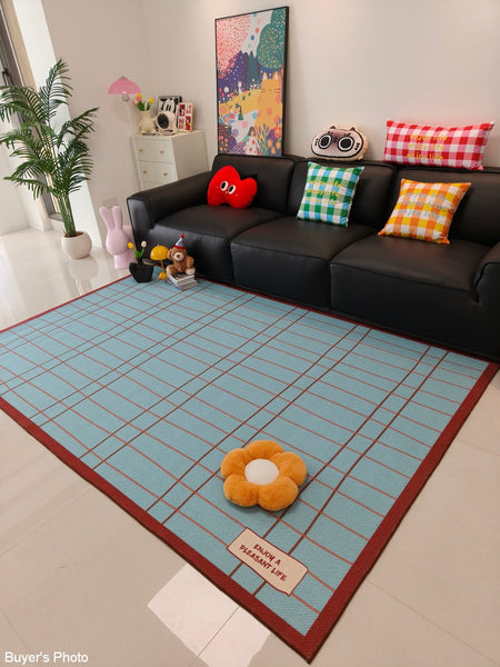 Modern Living Room Rug Ideas, Mid Century Contemporary Rugs, Geometric Modern Area Rugs, Blue Modern Rugs for Dining Room-LargePaintingArt.com