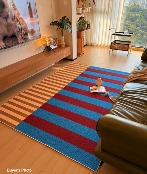 Modern Living Room Rug Ideas, Blue Mid Century Modern Rugs, Colorful Modern Rugs for Dining Room, Geometric Contemporary Area Rugs-LargePaintingArt.com