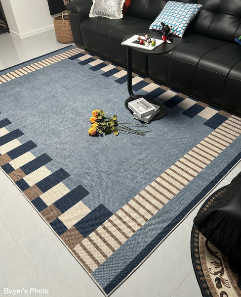 Geometric Modern Area Rugs, Modern Living Room Rug Ideas, Mid Century Contemporary Rugs, Blue Modern Rugs for Dining Room-LargePaintingArt.com