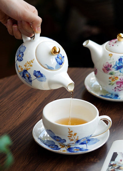 Porcelain Teapot with Matching Cup and Saucer in Gift Box, Ceramic Tea Pot with Integrated Cup, Stackable Teapot and Cup Set, Mother-and-Baby Teapot with Matching Saucer-LargePaintingArt.com