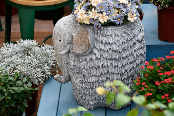 Elephant Flower Pot, Modern Animal Statue for Garden Ornaments, Large Elephant Flowerpot, Resin Statue for Garden, Villa Outdoor Decor Gardening Ideas-LargePaintingArt.com