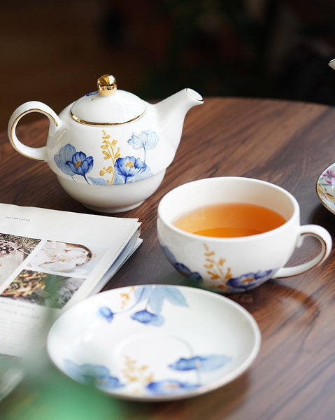 Porcelain Teapot with Matching Cup and Saucer in Gift Box, Ceramic Tea Pot with Integrated Cup, Stackable Teapot and Cup Set, Mother-and-Baby Teapot with Matching Saucer-LargePaintingArt.com