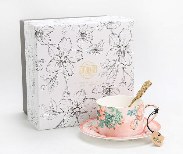 Elegant Coffee Cup, Porcelain Tea cups, British Tea Cup Set, Afternoon Tea Cup with Saucer Set, Porcelain Coffee Cups, Coffee Cup in Gift Box, Vintage Tea Cup Set-LargePaintingArt.com