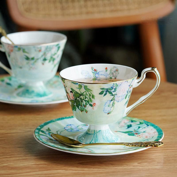 British Tea Cup Set, Luxury Tea Cup Set, Elegant Coffee Cup, Porcelain Tea Saucer, Ceramic Tea Cup Set-LargePaintingArt.com