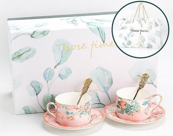Elegant Coffee Cup, Porcelain Tea cups, British Tea Cup Set, Afternoon Tea Cup with Saucer Set, Porcelain Coffee Cups, Coffee Cup in Gift Box, Vintage Tea Cup Set-LargePaintingArt.com