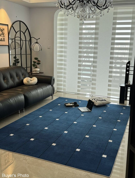 Mid Century Area Rugs, Contemporary Modern Living Room Rug Ideas, Blue Modern Rugs for Dining Room, Bedroom Modern Floor Carpet-LargePaintingArt.com