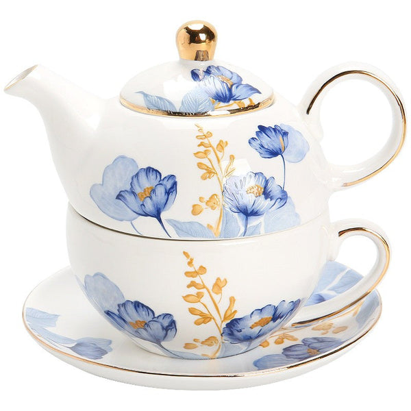Porcelain Teapot with Matching Cup and Saucer in Gift Box, Ceramic Tea Pot with Integrated Cup, Stackable Teapot and Cup Set, Mother-and-Baby Teapot with Matching Saucer-LargePaintingArt.com