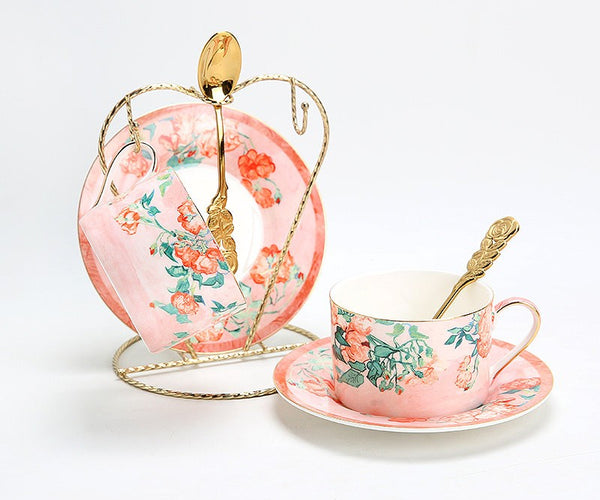 Elegant Coffee Cup, Porcelain Tea cups, British Tea Cup Set, Afternoon Tea Cup with Saucer Set, Porcelain Coffee Cups, Coffee Cup in Gift Box, Vintage Tea Cup Set-LargePaintingArt.com