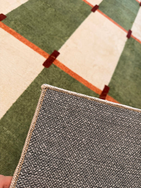 Geometric Area Rugs, Mid Century Contemporary Rugs, Green Modern Rugs for Living Room, Colorful Area Rugs for Bedroom-LargePaintingArt.com