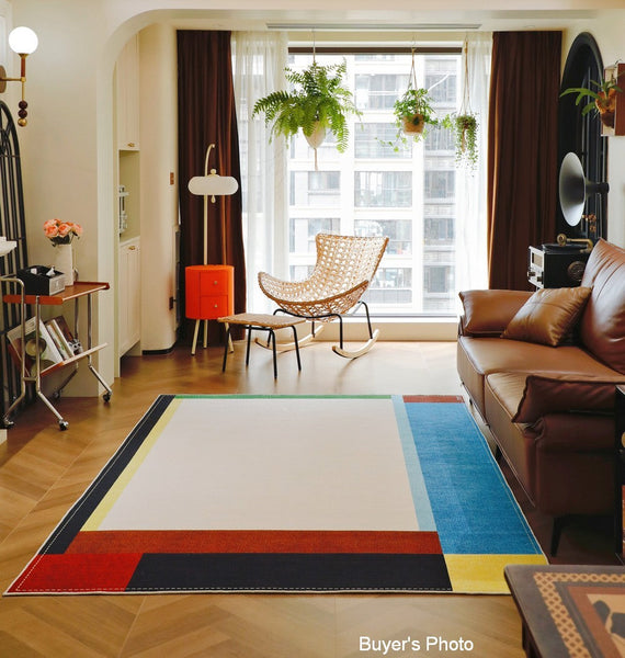 Modern Living Room Rug Ideas, Geometric Contemporary Area Rugs, Mid Century Modern Rugs, Colorful Modern Rugs for Bedroom-LargePaintingArt.com