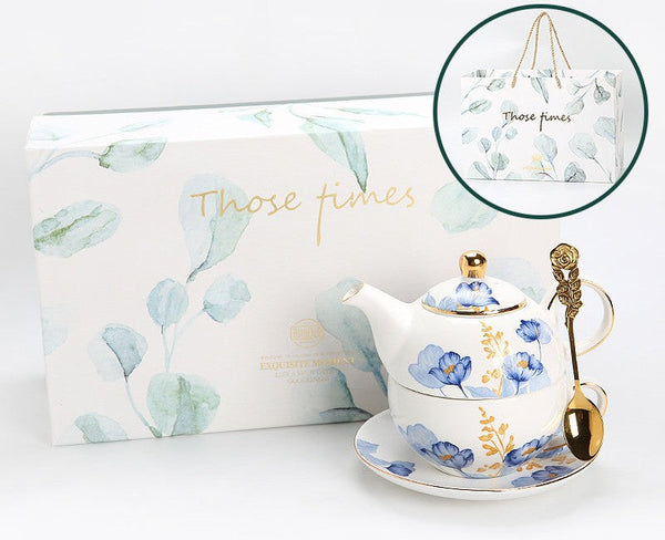 Porcelain Teapot with Matching Cup and Saucer in Gift Box, Ceramic Tea Pot with Integrated Cup, Stackable Teapot and Cup Set, Mother-and-Baby Teapot with Matching Saucer-LargePaintingArt.com