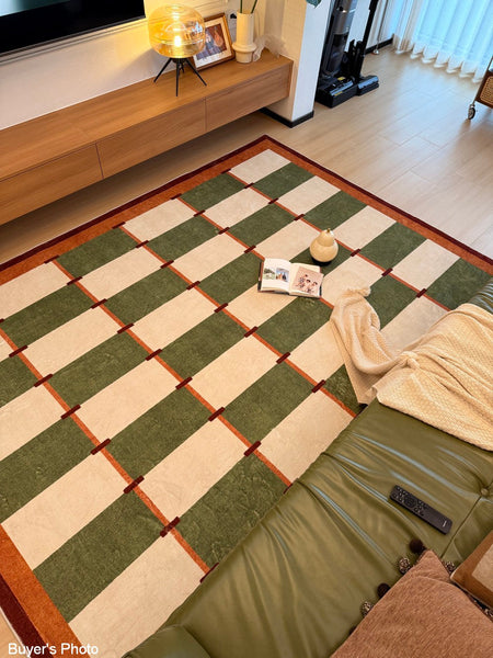 Geometric Area Rugs, Mid Century Contemporary Rugs, Green Modern Rugs for Living Room, Colorful Area Rugs for Bedroom-LargePaintingArt.com