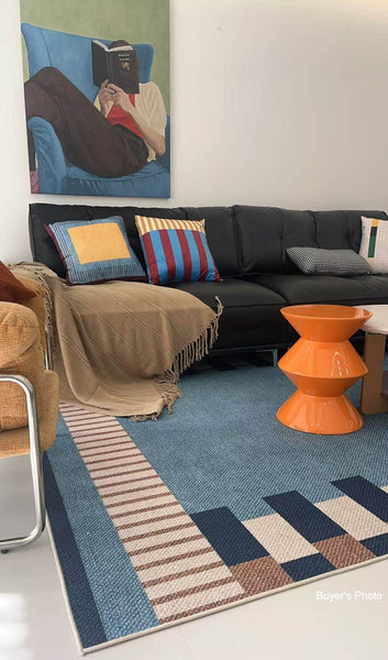 Geometric Modern Area Rugs, Modern Living Room Rug Ideas, Mid Century Contemporary Rugs, Blue Modern Rugs for Dining Room-LargePaintingArt.com
