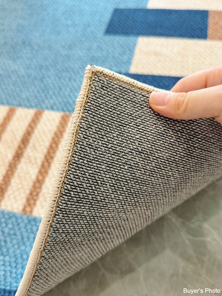 Geometric Modern Area Rugs, Modern Living Room Rug Ideas, Mid Century Contemporary Rugs, Blue Modern Rugs for Dining Room-LargePaintingArt.com