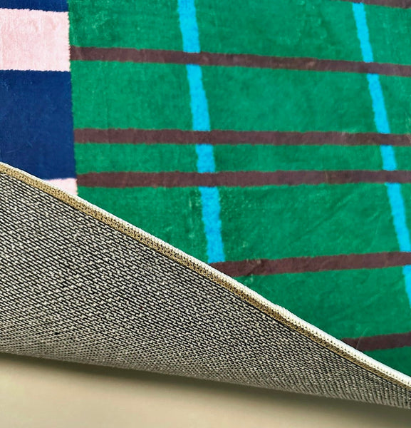 Modern Rugs for Living Room, Geometric Area Rugs, Green Mid Century Contemporary Rugs, Colorful Area Rugs for Bedroom-LargePaintingArt.com