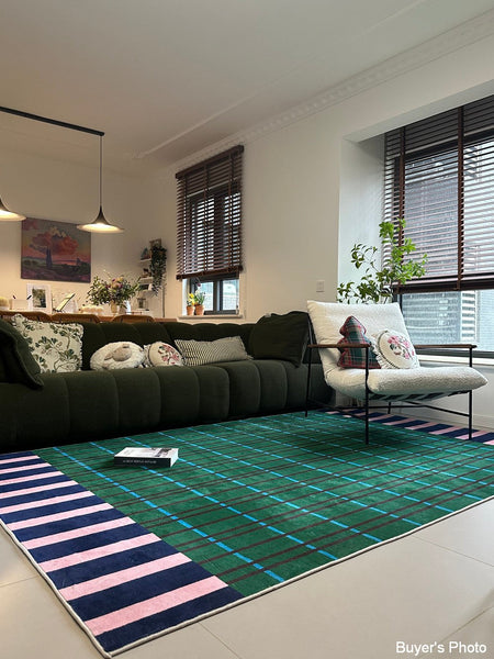Modern Rugs for Living Room, Geometric Area Rugs, Green Mid Century Contemporary Rugs, Colorful Area Rugs for Bedroom-LargePaintingArt.com