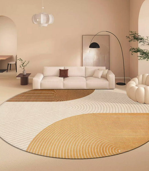 Circular Modern Rugs under Chairs, Dining Room Contemporary Round Rugs, Bedroom Modern Round Rugs, Geometric Modern Rug Ideas for Living Room-LargePaintingArt.com