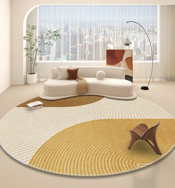 Circular Modern Rugs under Chairs, Dining Room Contemporary Round Rugs, Bedroom Modern Round Rugs, Geometric Modern Rug Ideas for Living Room-LargePaintingArt.com