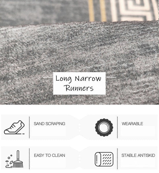 Extra Long Narrow Runner Rugs, Geometric Modern Long Hallway Runners, Long Hallway Runners, Non Slip Entryway Runner Rug Ideas, Contepmorary Runner Rugs-LargePaintingArt.com