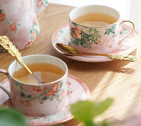 Porcelain Tea cups, British Tea Cup Set, Afternoon Tea Cup with Saucer Set, Elegant Coffee Cup, Porcelain Coffee Cups, Coffee Cup in Gift Box, Vintage Tea Cup Set-LargePaintingArt.com
