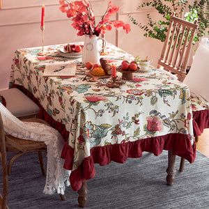 Large Modern Rectangle Tablecloth for Dining Room Table, Blue Flower Pattern Farmhouse Table Cloth, Square Tablecloth for Round Table-LargePaintingArt.com