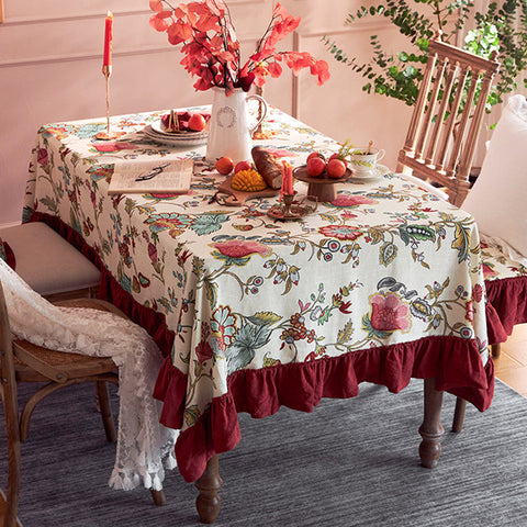 Large Modern Rectangle Tablecloth for Dining Room Table, Blue Flower Pattern Farmhouse Table Cloth, Square Tablecloth for Round Table-LargePaintingArt.com