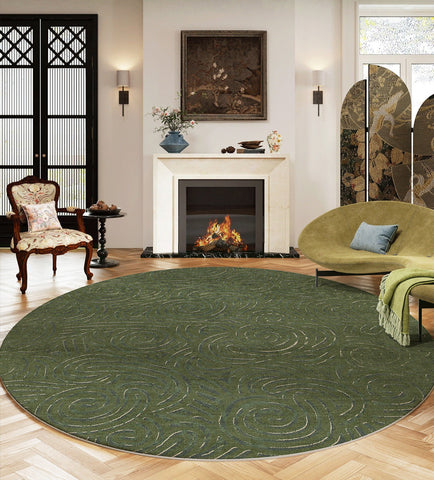 Bedroom Abstract Modern Area Rugs, Green Contemporary Modern Rugs, Geometric Round Rugs for Dining Room, Mid Century Round Modern Rugs under Chairs-LargePaintingArt.com