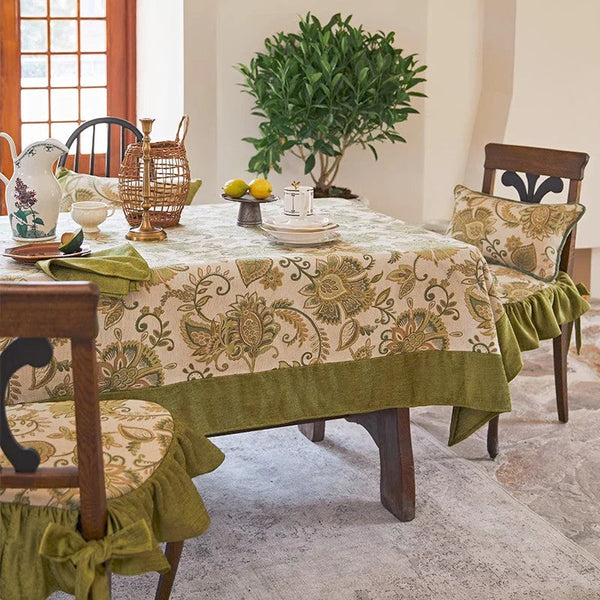 Modern Kitchen Table Cover, Table Cover for Dining Room Table, Flower Pattern Linen Tablecloth for Round Table, Simple Modern Rectangle Tablecloth Ideas for Oval Table-LargePaintingArt.com