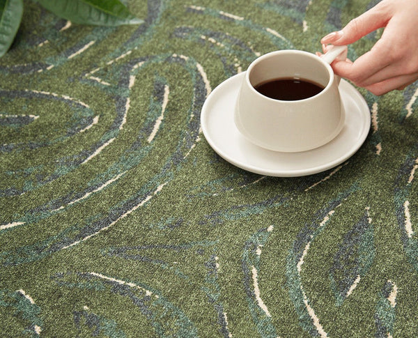 Bedroom Abstract Modern Area Rugs, Green Contemporary Modern Rugs, Geometric Round Rugs for Dining Room, Mid Century Round Modern Rugs under Chairs-LargePaintingArt.com