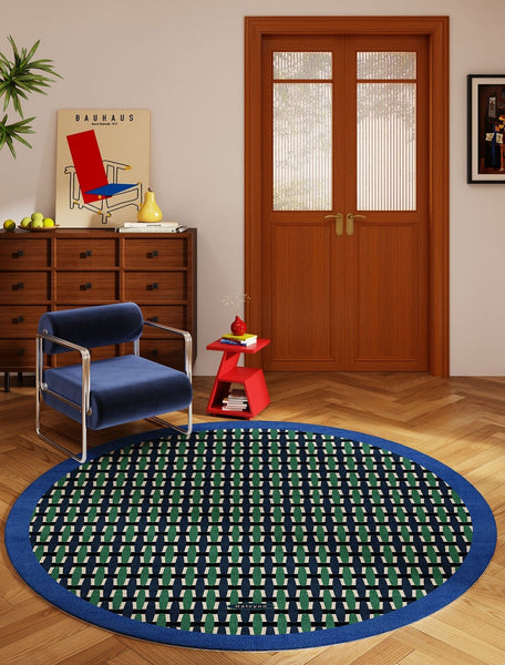 Abstract Contemporary Round Rugs under Chairs, Mid Century Circular Rugs for Bedroom, Modern Rugs for Dining Room, Geometric Modern Rugs for Living Room-LargePaintingArt.com