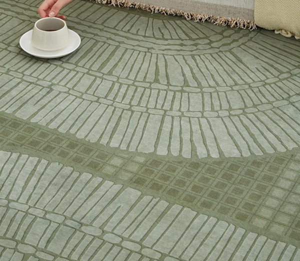 Dining Room Floor Rugs, Modern Rug Ideas for Living Room, Green Modern Rugs under Sofa, Abstract Contemporary Rugs for Bedroom-LargePaintingArt.com