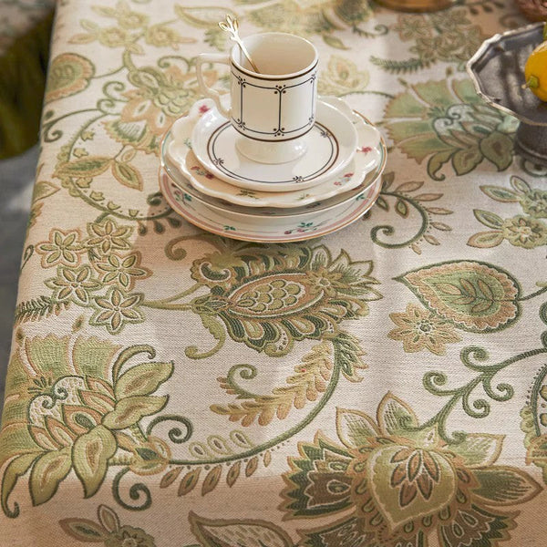 Table Cover for Dining Room Table, Flower Pattern Linen Tablecloth for Round Table, Modern Kitchen Table Cover, Simple Modern Rectangle Tablecloth Ideas for Oval Table-LargePaintingArt.com
