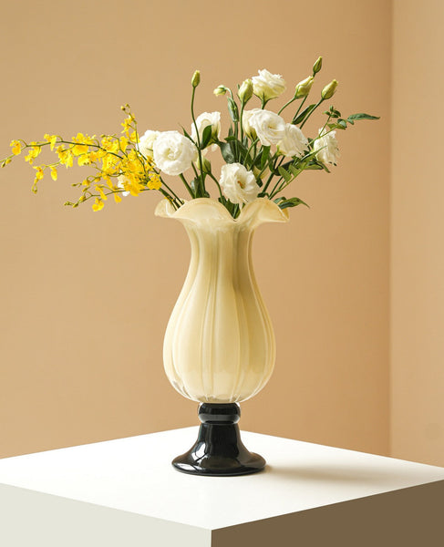 Centerpiece Contemporary Vases on Table, Mid Century Glass Vases, Unique Decorative Glass Vase, Handmade Modern Vases for Living Room, Modern Glass Vase for Flowers-LargePaintingArt.com