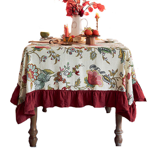 Large Modern Rectangle Tablecloth for Dining Room Table, Blue Flower Pattern Farmhouse Table Cloth, Square Tablecloth for Round Table-LargePaintingArt.com