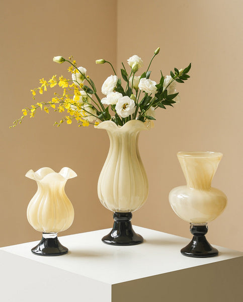 Centerpiece Contemporary Vases on Table, Mid Century Glass Vases, Unique Decorative Glass Vase, Handmade Modern Vases for Living Room, Modern Glass Vase for Flowers-LargePaintingArt.com