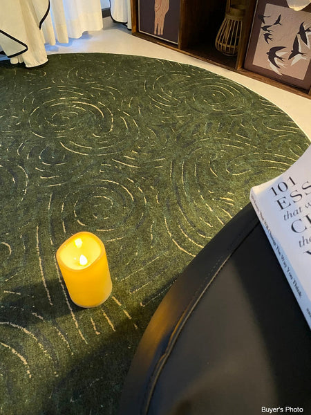 Bedroom Abstract Modern Area Rugs, Green Contemporary Modern Rugs, Geometric Round Rugs for Dining Room, Mid Century Round Modern Rugs under Chairs-LargePaintingArt.com