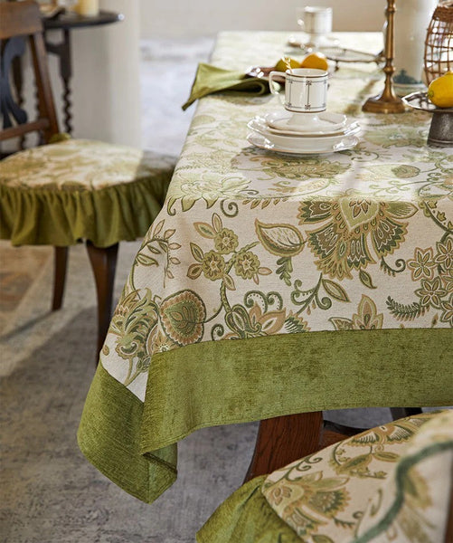Modern Kitchen Table Cover, Table Cover for Dining Room Table, Flower Pattern Linen Tablecloth for Round Table, Simple Modern Rectangle Tablecloth Ideas for Oval Table-LargePaintingArt.com