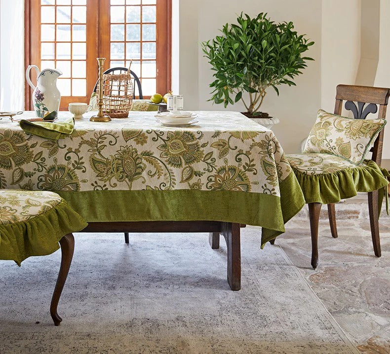 Modern Kitchen Table Cover, Table Cover for Dining Room Table, Flower Pattern Linen Tablecloth for Round Table, Simple Modern Rectangle Tablecloth Ideas for Oval Table-LargePaintingArt.com