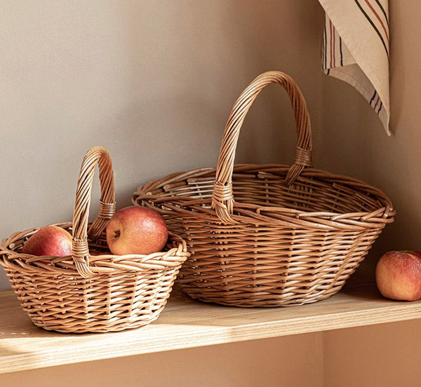 Large Picnic Food Basket with Handle, Lovely Willow Weaving Baskets for Vegetable, Natural Hand-woven Wicker Storage Basket, Natural Fruit Basket, Kitchen Storage Baskets-LargePaintingArt.com