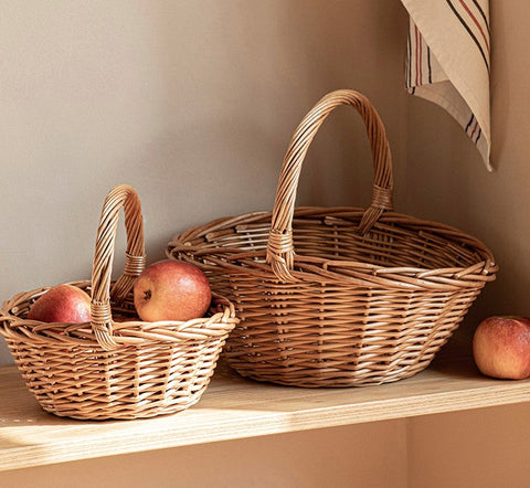 Large Picnic Food Basket with Handle, Lovely Willow Weaving Baskets for Vegetable, Natural Hand-woven Wicker Storage Basket, Natural Fruit Basket, Kitchen Storage Baskets-LargePaintingArt.com