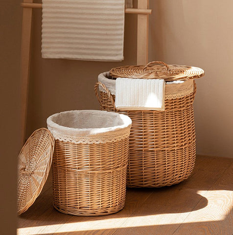 Hand-woven Wicker Storage Basket for Clothes, Large Round Storage Basket for Clothes, Willow Weaving Baskets for Clothes, Extra Large Kitchen Storage Baskets-LargePaintingArt.com